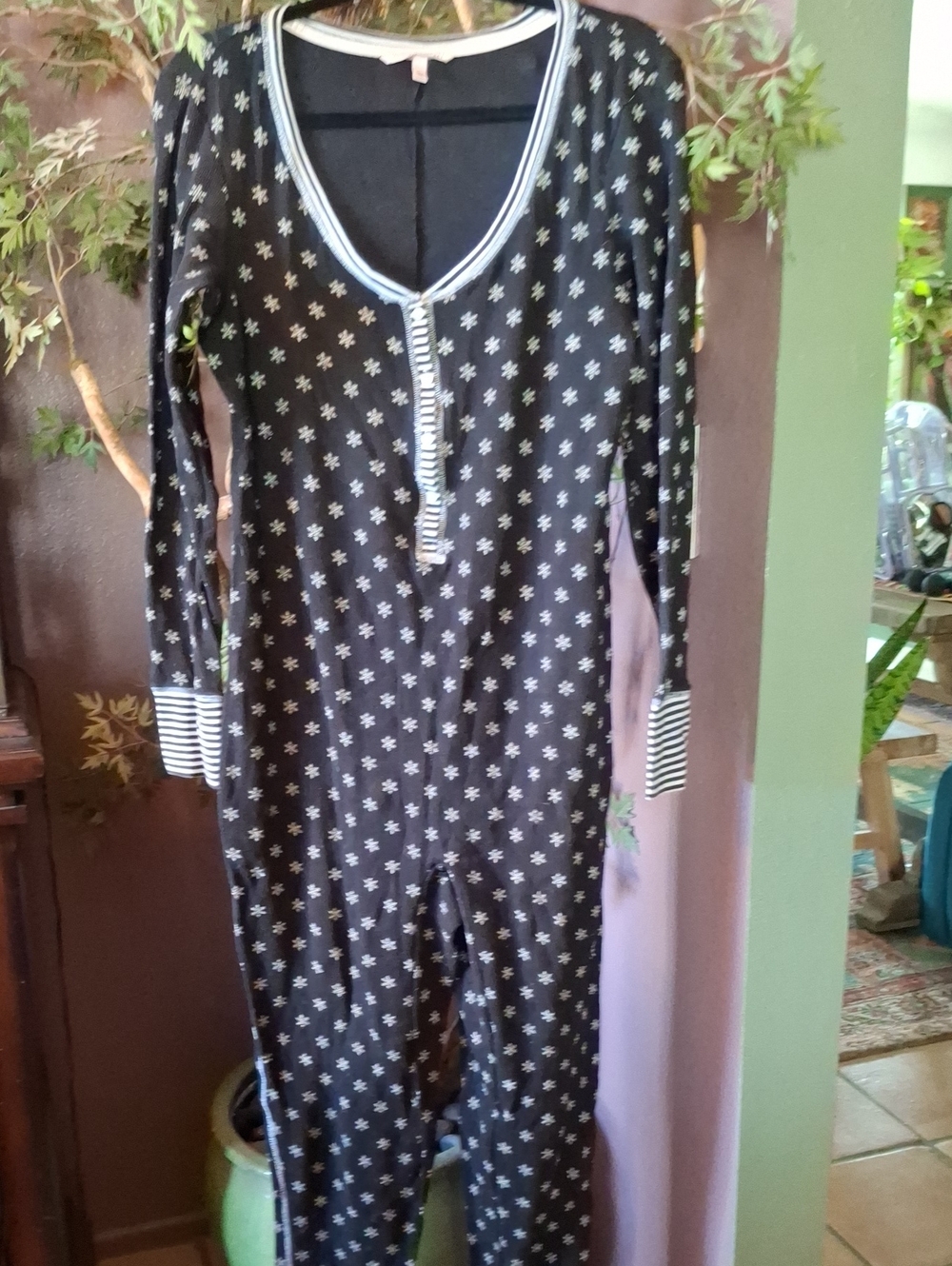 Victoria's Secret Black Women's Pajama One-Piece with White Star Print